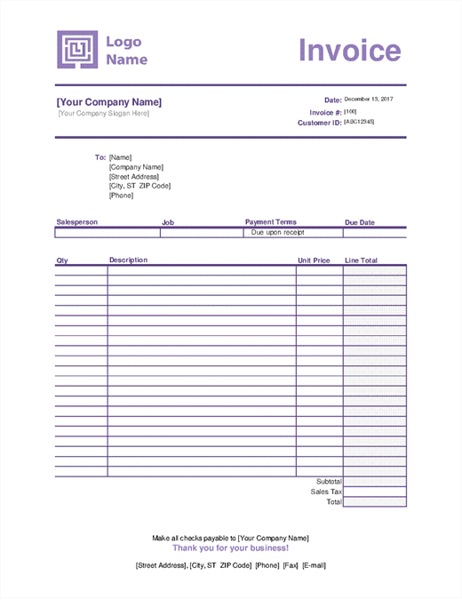 word invoice template