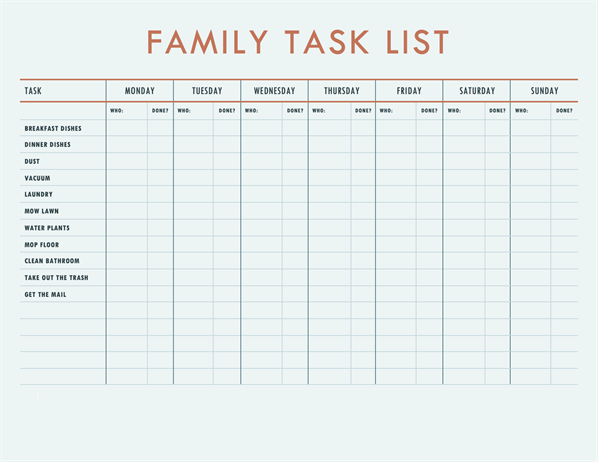 Family chore chart