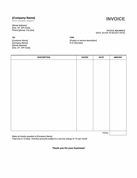 invoice template hours worked
 Service invoice with hours and rate