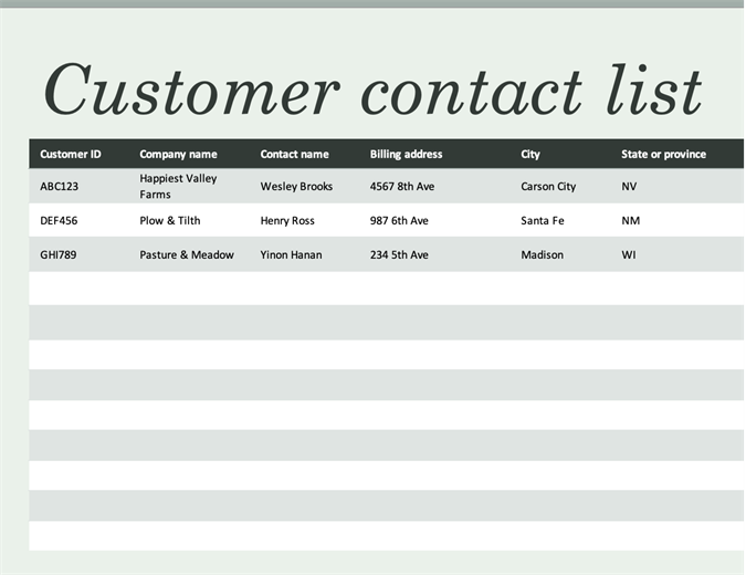 Cute Phone Number List Template