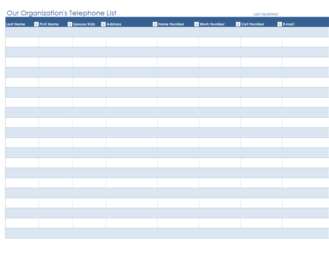 Telephone List Template HQ Printable Documents