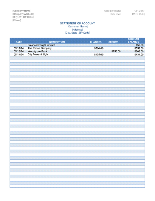 Statement of Account Templates 13+ Free Printable Word, Excel & PDF