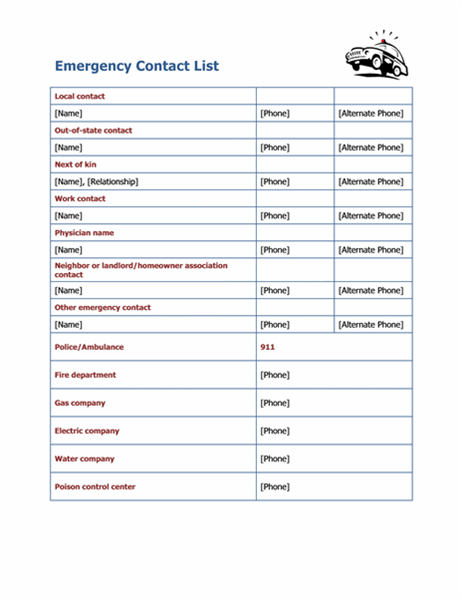 Emergency contact list