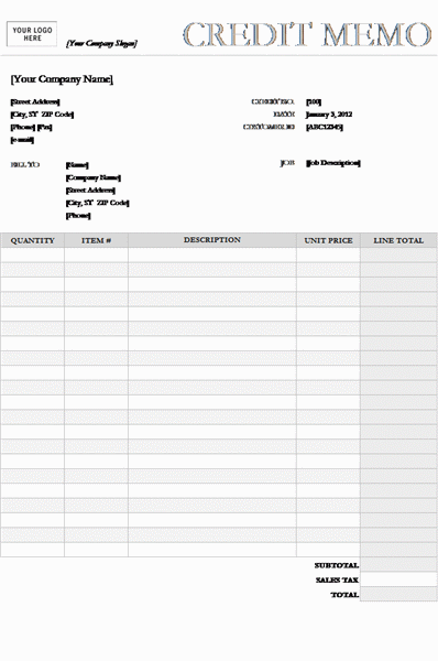 Credit memo (Garamond Gray design) Credit memo (Garamond Gray design)