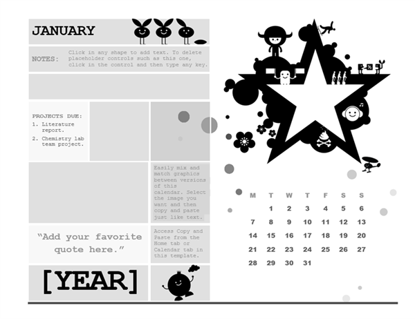 One-month student calendar (Monday start, star design) One-month student calendar (Monday start, star design)