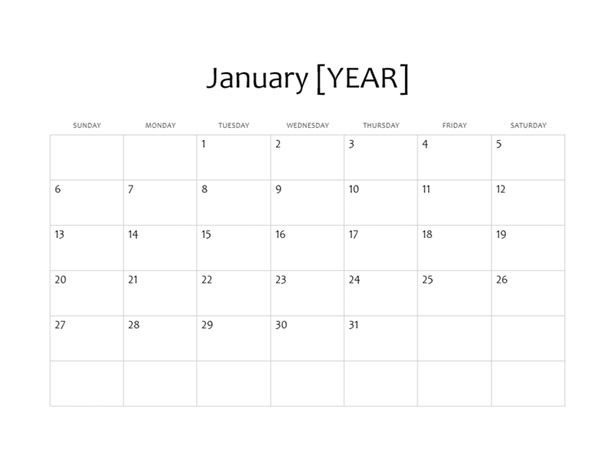 One month basic calendar (any year)