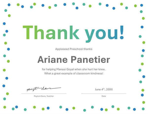 Thank You Certificate