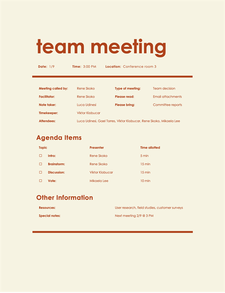 Weekly Meeting Agenda Template Excel