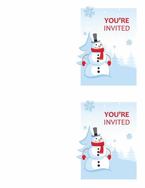 Winter party invitations (Cheerful Snowman design, 2 per page, works with Avery 3259, 8317) Winter party invitations (Cheerful Snowman design, 2 per page, works with Avery 3259, 8317)