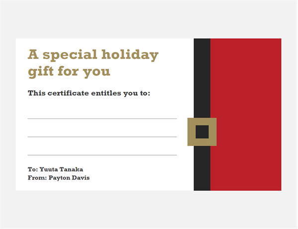 Holiday gift certificates (Christmas
