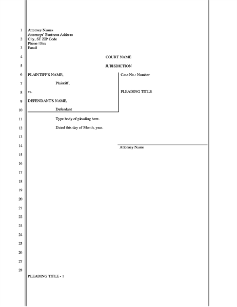 Numbered Pleading Paper Template TUTORE ORG Master Of Documents