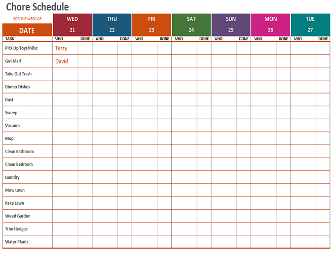 Bathroom Schedule Chart