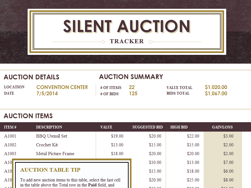 Silent auction tracker Silent auction tracker