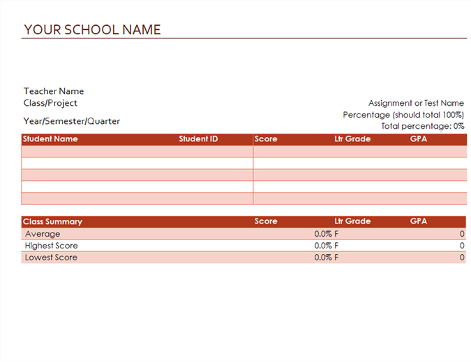 Teacher's grade book (based on percentages) Teacher's grade book (based on percentages)