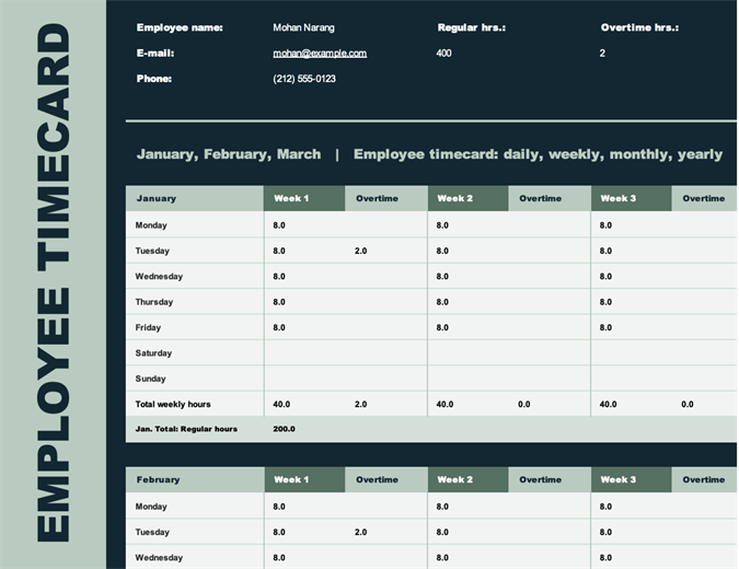 Employee Time Sheet Weekly Monthly Yearly