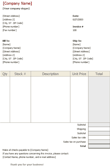 simple invoice template that calculates totals