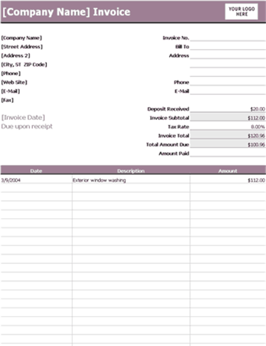 deposit invoice template
 Services invoice with deposit deduction