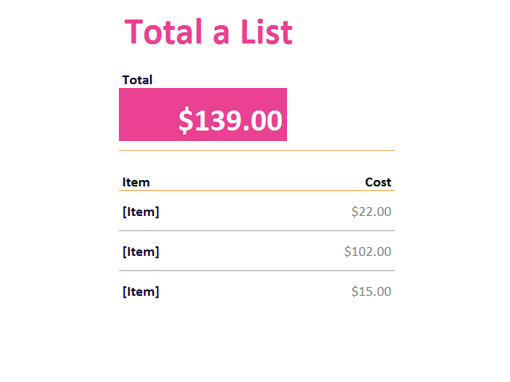 How To Total A List In Excel