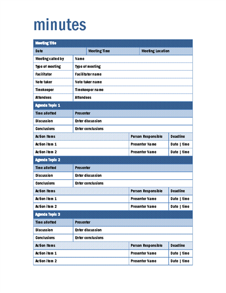 Template Minutes Of A Meeting Format