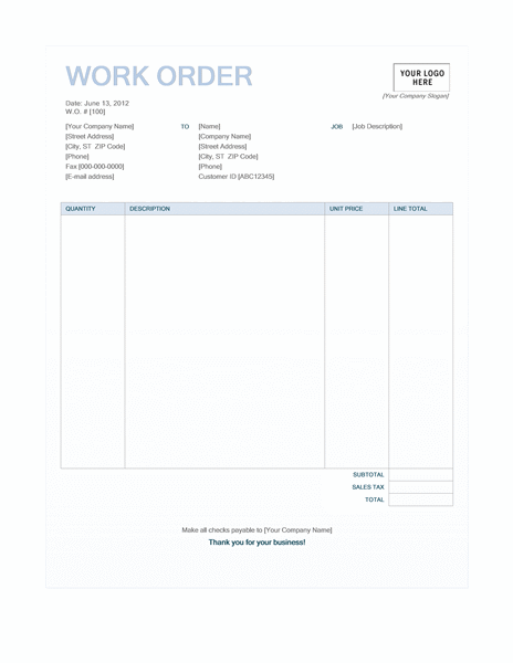 Work order (Blue Background design) Work order (Blue Background design)