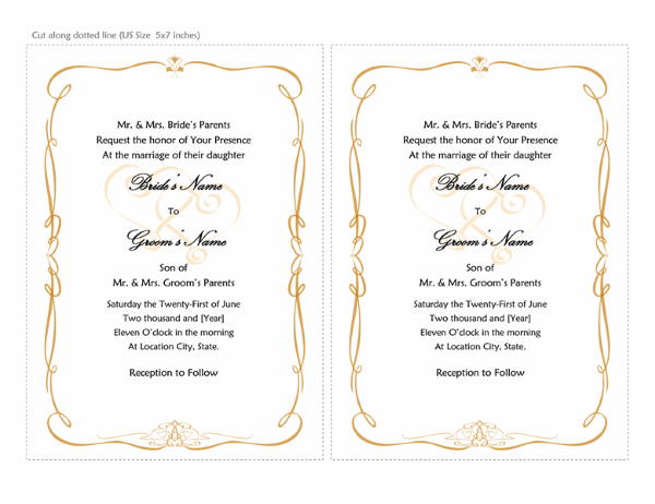 Wedding Invitations Heart Scroll Design A7 Size 2 Per Page