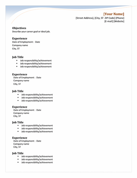 Word office resume template