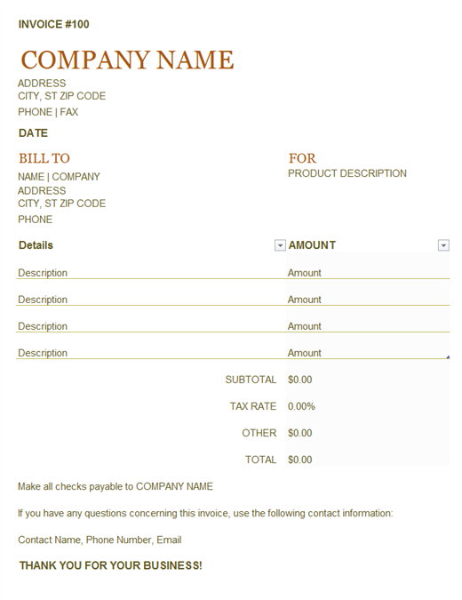 School Invoice Template Excel