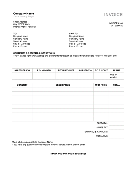 invoice format in word