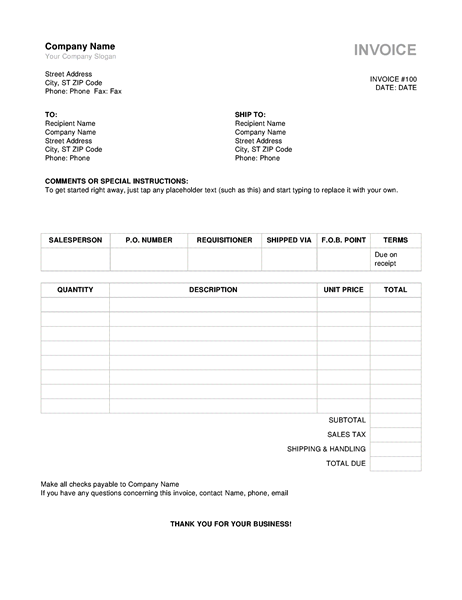 microsoft word 2007 invoice template