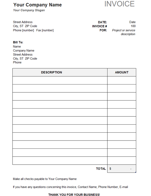 Simple invoice that calculates total - Office Templates