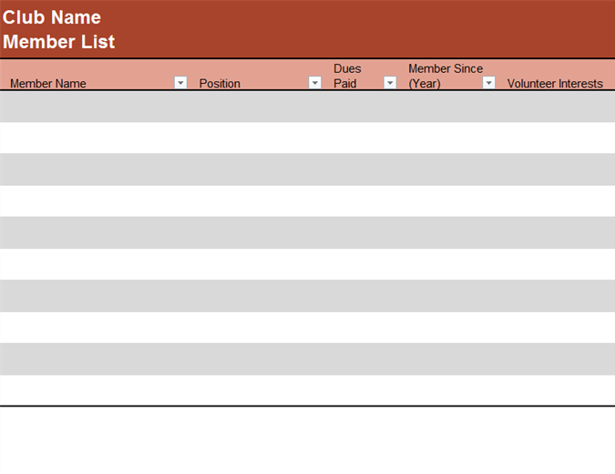 membership templates office lists excel shopping