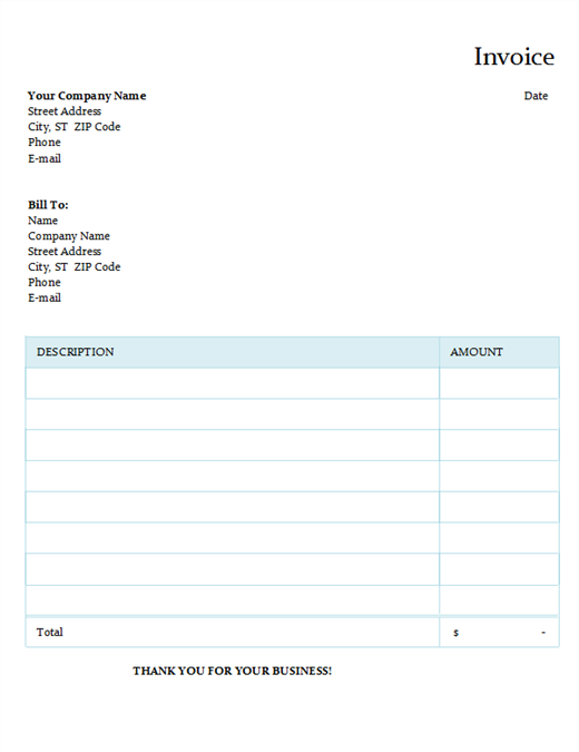 Free Invoice Template Word Download