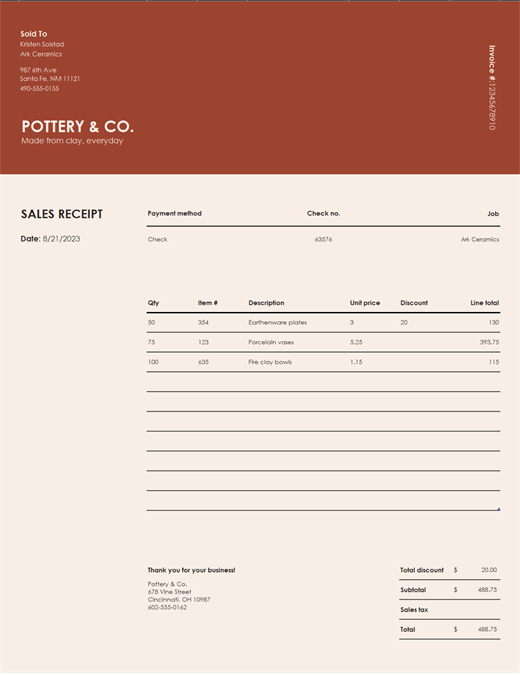 sales receipt template