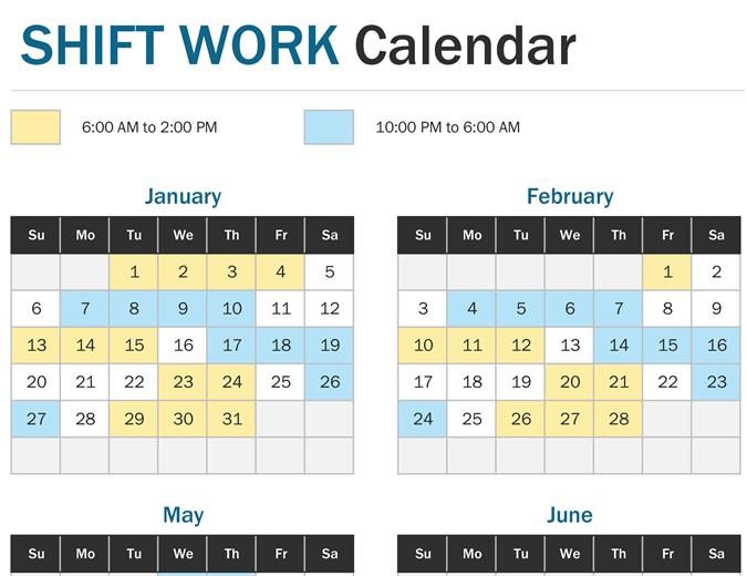 Shift Work Calendar Year At A Glance
