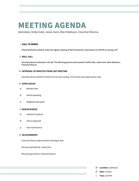 Business meeting agenda (Orange design)