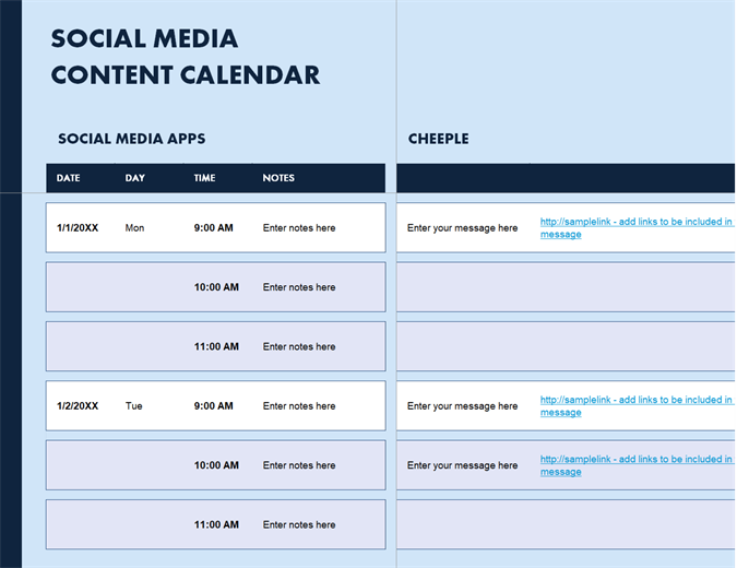 Excel Downloadable Excel Social Media Content Calendar Template