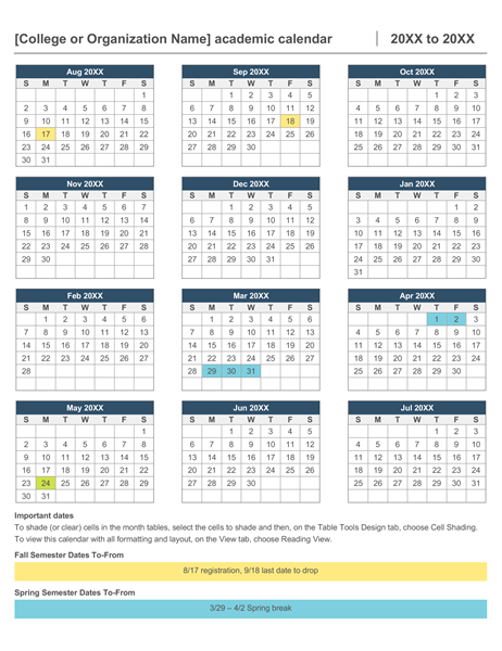 Academic Calendar Template 2018 19 Excel