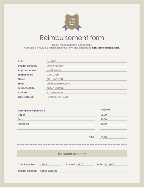 Reimbursement Form Template Word