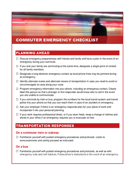 Commuter emergency checklist Commuter emergency checklist