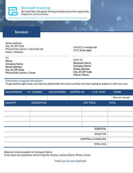 Invoice with Microsoft Invoicing Invoice with Microsoft Invoicing
