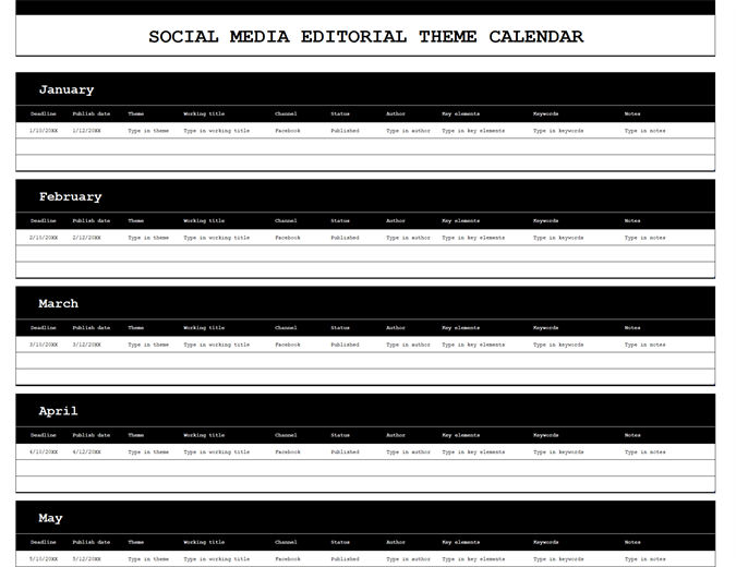 Goede Social media platform editorial calendar YG-23