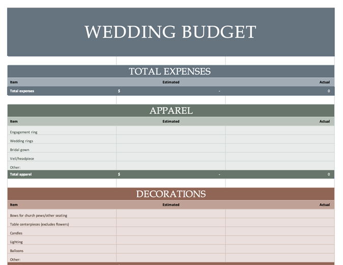 wedding planning budget template