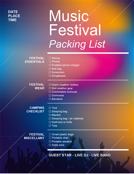 Music festival packing checklist Music festival packing checklist