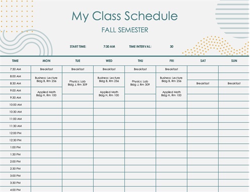 college classes schedule creator