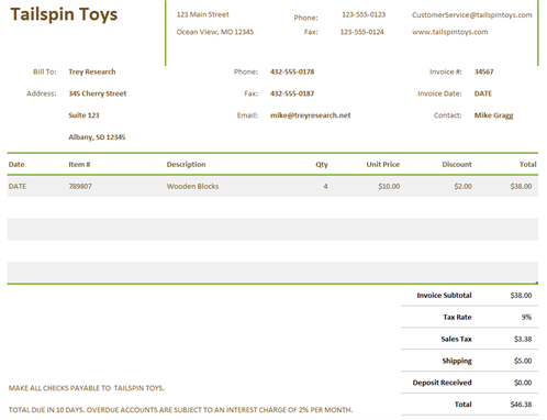 non commercial invoice template