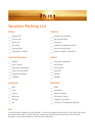 Free Packing List Template