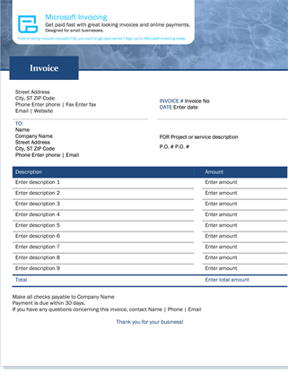 Service invoice with Microsoft Invoicing Service invoice with Microsoft Invoicing