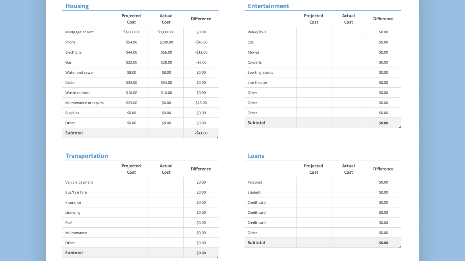 excel budget for mac