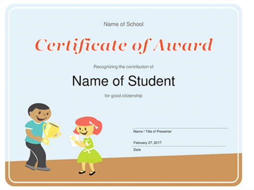 Certificate of Award (Elementary students) Certificate of Award (Elementary students)