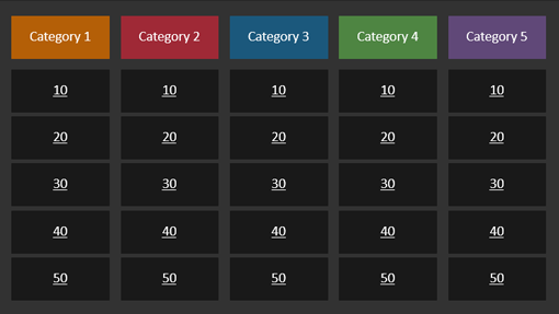 Quiz show game (multicolor categories, widescreen) Quiz show game (multicolor categories, widescreen)